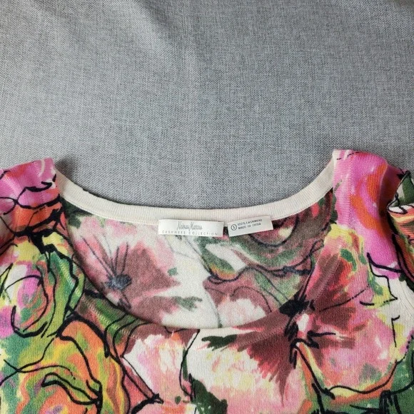 Neiman Marcus Sweater Womens Small Floral Cashmere Scoop Neckline Pullover - Picture 5 of 15